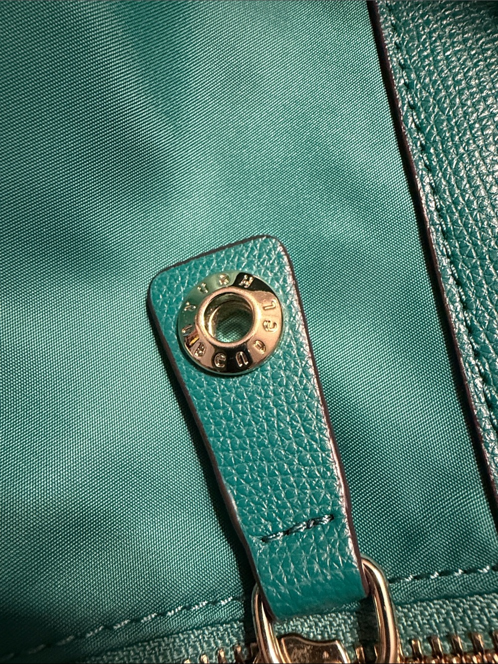 Henri Bendel New York Teal Jetsetter Hand Bag/Satchel/Backpack Purple Lining - Picture 8 of 11